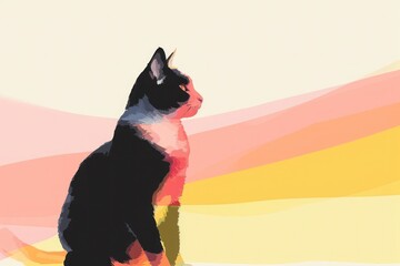 The grace of the cat outline in this minimalist artwork adds a peaceful touch to any space, blending animal design with a modern aesthetic.., cat on a beach