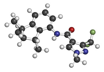 Inpyrfluxam fungicide molecule. 3D rendering.
