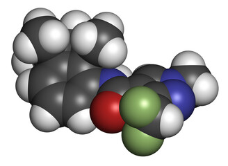 Inpyrfluxam fungicide molecule. 3D rendering.
