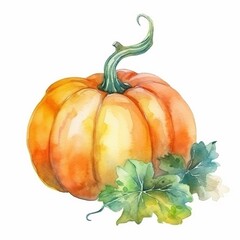 Isolated watercolor pumpkin. Fresh and healthy vegetable with vitamins. Farm vegetables.