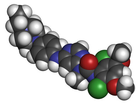 Infigratinib drug molecule. 3D rendering.