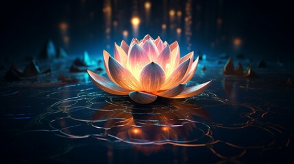 Lotus flower in the pond. 3D illustration. Sacred geometry.