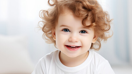 Naklejka premium Portrait of Happy Smiling Little Baby Indoors