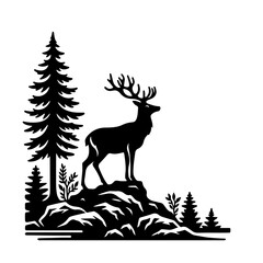 Deer standing majestically on a rocky outcrop Vector Logo Art