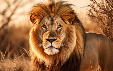 majestic lion in the savannah, AI Generative.
