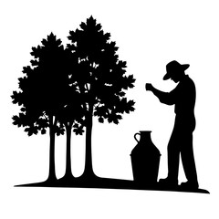 Farmer tapping maple trees for syrup production Vector Logo Art