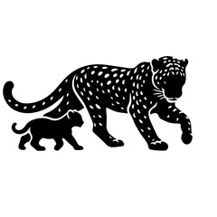 Leopard engaging in a playful tussle with its cub Vector Logo Art