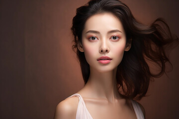 Beautiful young asian woman with clean fresh skin, beauty concept
