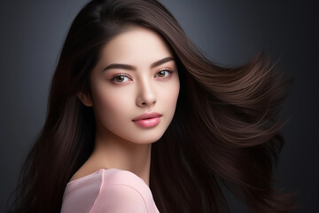 Beautiful young asian woman with clean fresh skin, beauty concept