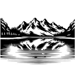 Reflections of nearby mountains, adorned with snow, mirrored in the lake_s surface Vector Logo Art