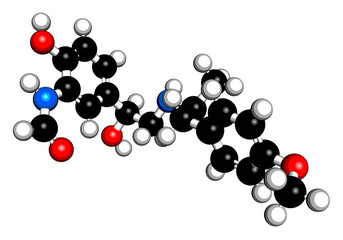Formoterol drug molecule. 3D rendering.