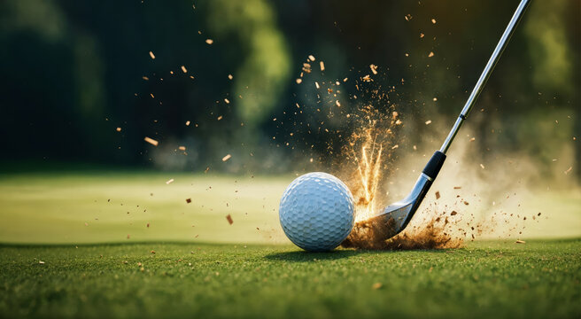 Un club de golf qui frappe une balle sur un green - generative AI