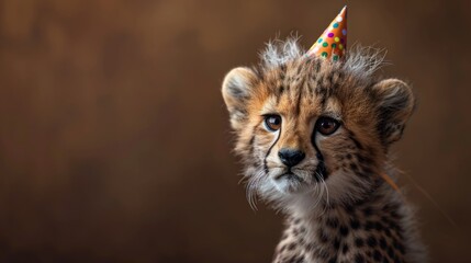 cheetah with birthday hat generative ai