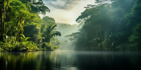 Jungle's Heartbeat: River's Flow Amidst Verdant Canopy