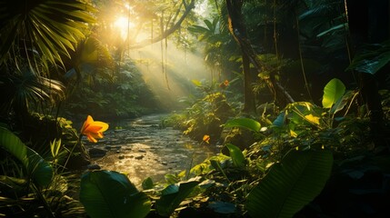 Jungle's Sunlit Canopy: Nature's Radiant Display