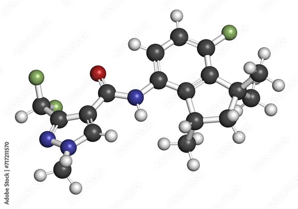 Sticker Fluindapyr fungicide molecule. 3D rendering.