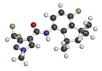 Fluindapyr fungicide molecule. 3D rendering.