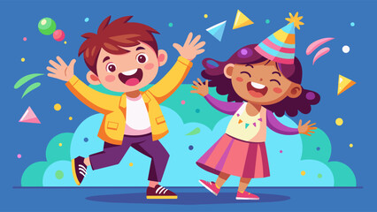 Naklejka premium Joyful children celebrating with confetti at a colorful party