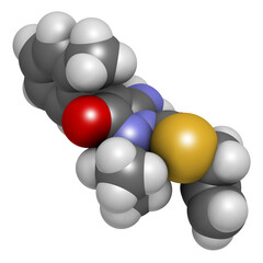 Fenpyrazamine fungicide molecule. 3D rendering.