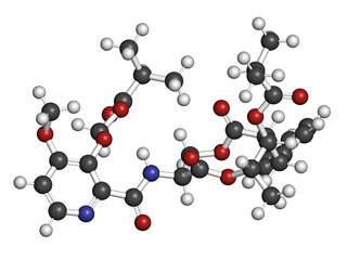 Fenpicoxamid fungicide molecule. 3D rendering.
