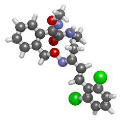Fenaminstrobin fungicide molecule. 3D rendering.
