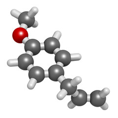 Estragole herbal molecule. 3D rendering.