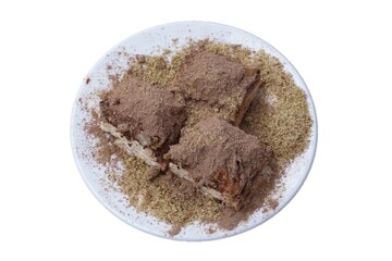Cold baklava with walnuts, Turkish dessert, isolated