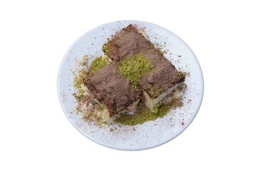 Cold baklava with pistachios, Turkish dessert