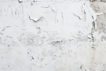 Obraz premium A textured white wall with extensive peeling and flaking paint.