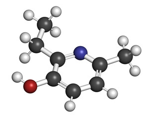 Emoxypine antioxidant molecule. 3D rendering.