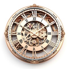 3d rendering of antique clock face on white background, Ai Generated