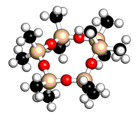 dodecamethylcyclohexasiloxane (D6) cyclic organosilicon molecule. 3D rendering.