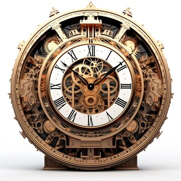 3d rendering of old clock face with roman numerals on white background, Ai Generated