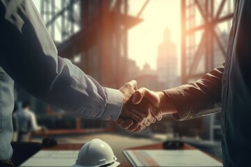 Handshake new employee deal. Successful business agreement two humans. Generate AI