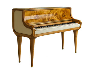 wooden piano vintage isolated on transparent background, PNG file, studio photography