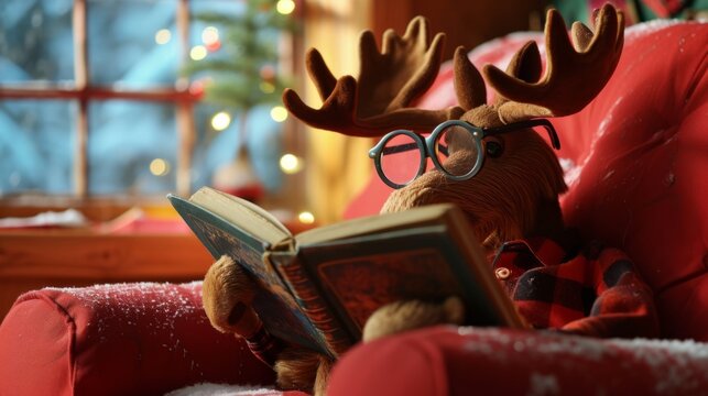 moose with glasses, reading a book generative ai