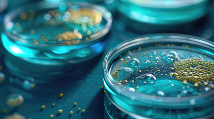 Concept Abstract laboratory petri dishes with bacteria colonies. Minimalist style