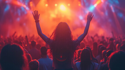 Young people with raised hands are worshiping, praising God - obrazy, fototapety, plakaty