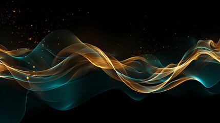 Luminous gold and teal trails dancing and twisting