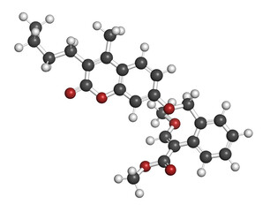 Coumoxystrobin fungicide molecule. 3D rendering.
