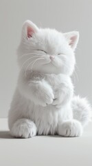 Obraz premium A fluffy white cat sitting in front of a white background.