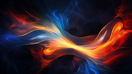 Radiant swirls of orange and blue light dancing together background