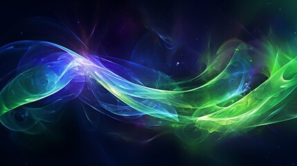 Symbolic vibrant artwork of glowing indigo and green abstract background