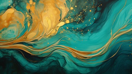 Turquoise and gold streaks flowing together pattern
