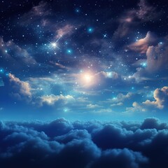 Obraz na płótnie Canvas Beautiful night sky with stars and clouds, Ai Generated