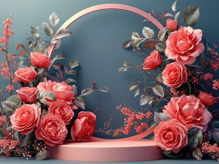Romantic 3D Podium Surrounded by a Dreamy Rose Garden for Valentine's Displays