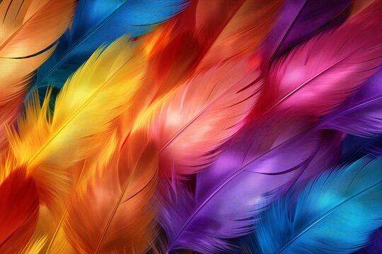 Rainbow Colorful fluffy Macaw Feathers Background, Feathers background, Colorful Feathers Wallpaper, Macaw bird feathers pattern, AI Generative © Forhadx5