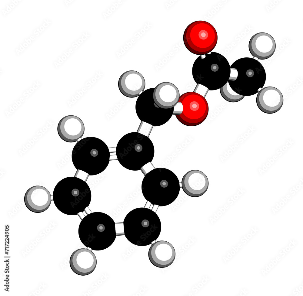 Poster Benzyl acetate molecule. 3D rendering.