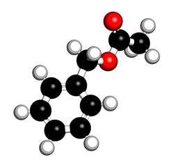 Benzyl acetate molecule. 3D rendering.