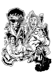 illustration of a couple with monster